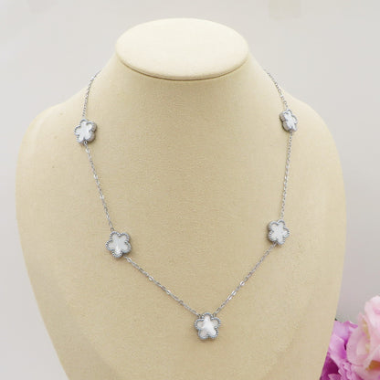 LILY  big Flowers ARGENTO 5 fiori ACCIAIO INOSSIDABILE ~ Collana fiori in madreperla