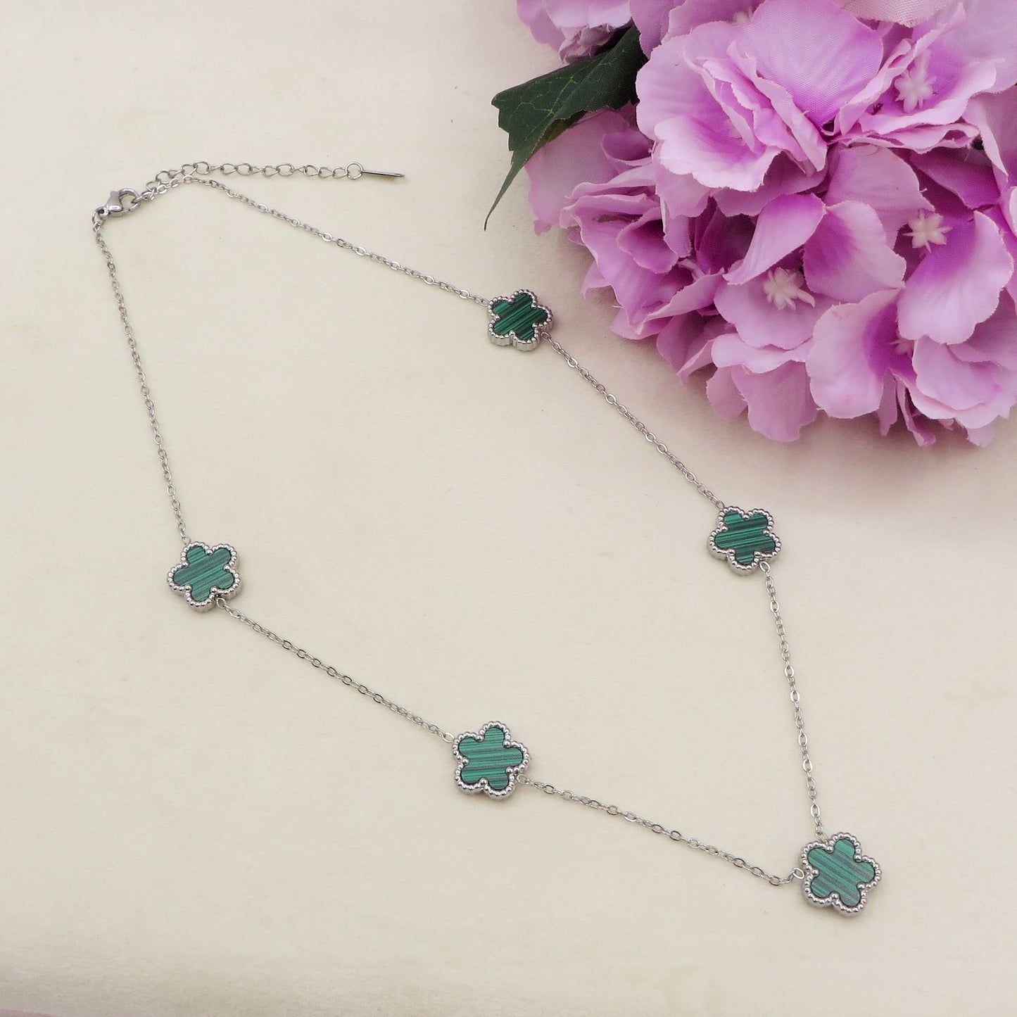 LILY  big Flowers ARGENTO 5 fiori ACCIAIO INOSSIDABILE ~ Collana fiori in madreperla