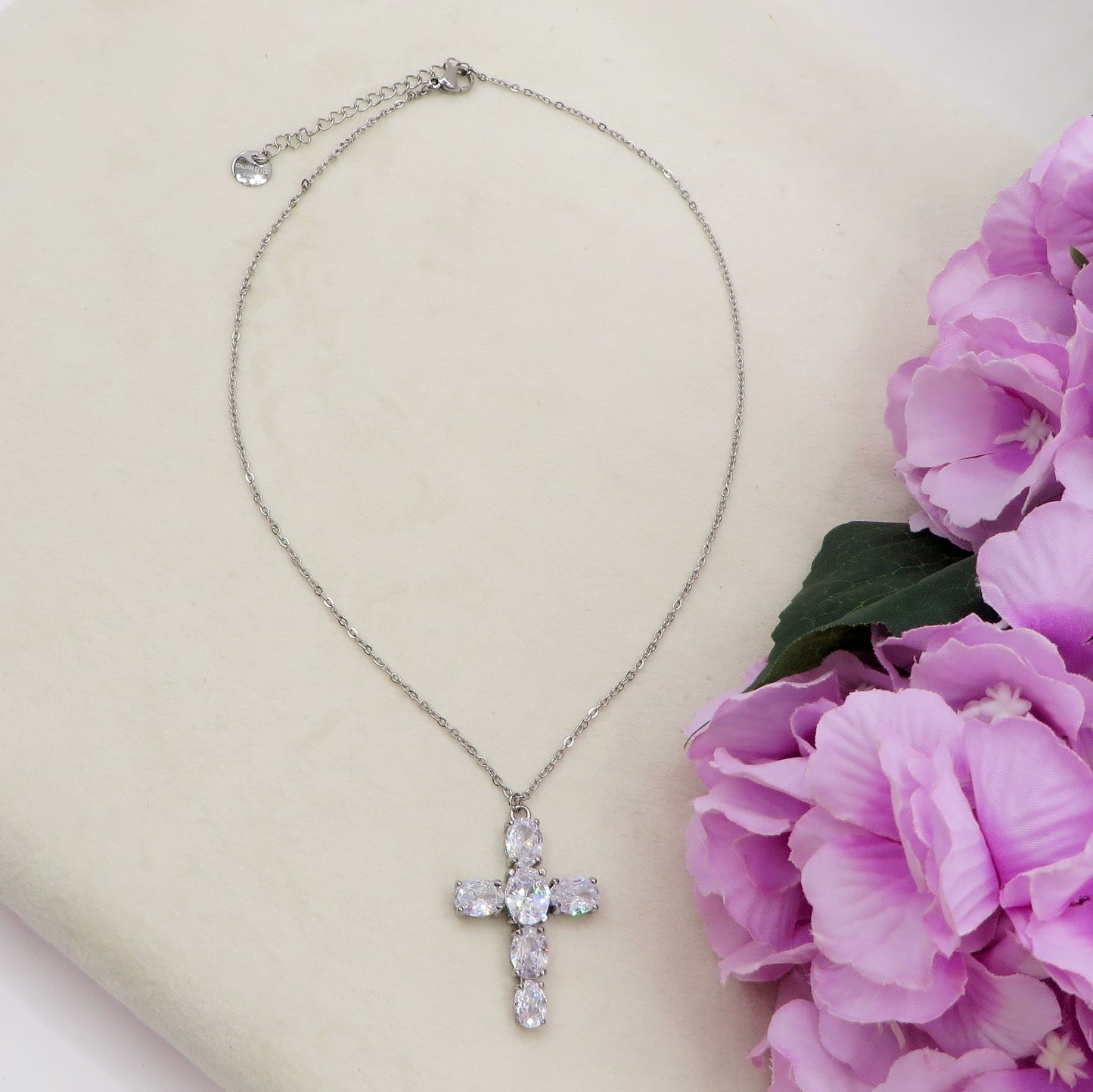 ABIGAIL - ACCIAIO INOSSIDABILE- Collana con pendente croce in cubic zirconia