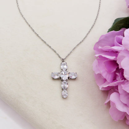ABIGAIL - ACCIAIO INOSSIDABILE- Collana con pendente croce in cubic zirconia