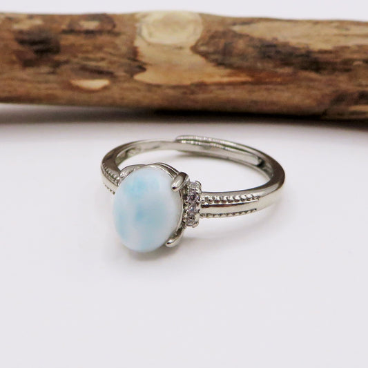 NILA SAMUDRA ~ Anello regolabile in A + LARIMAR naturale