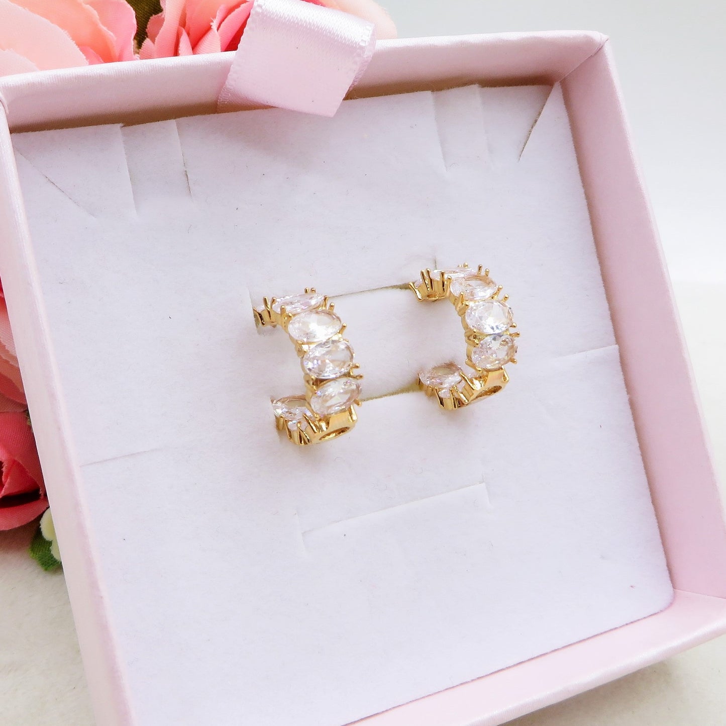 JULIANNE MINI hoops - acciaio inossidabile 316l - Orecchini mini cerchio in cubic zirconia taglio baguette