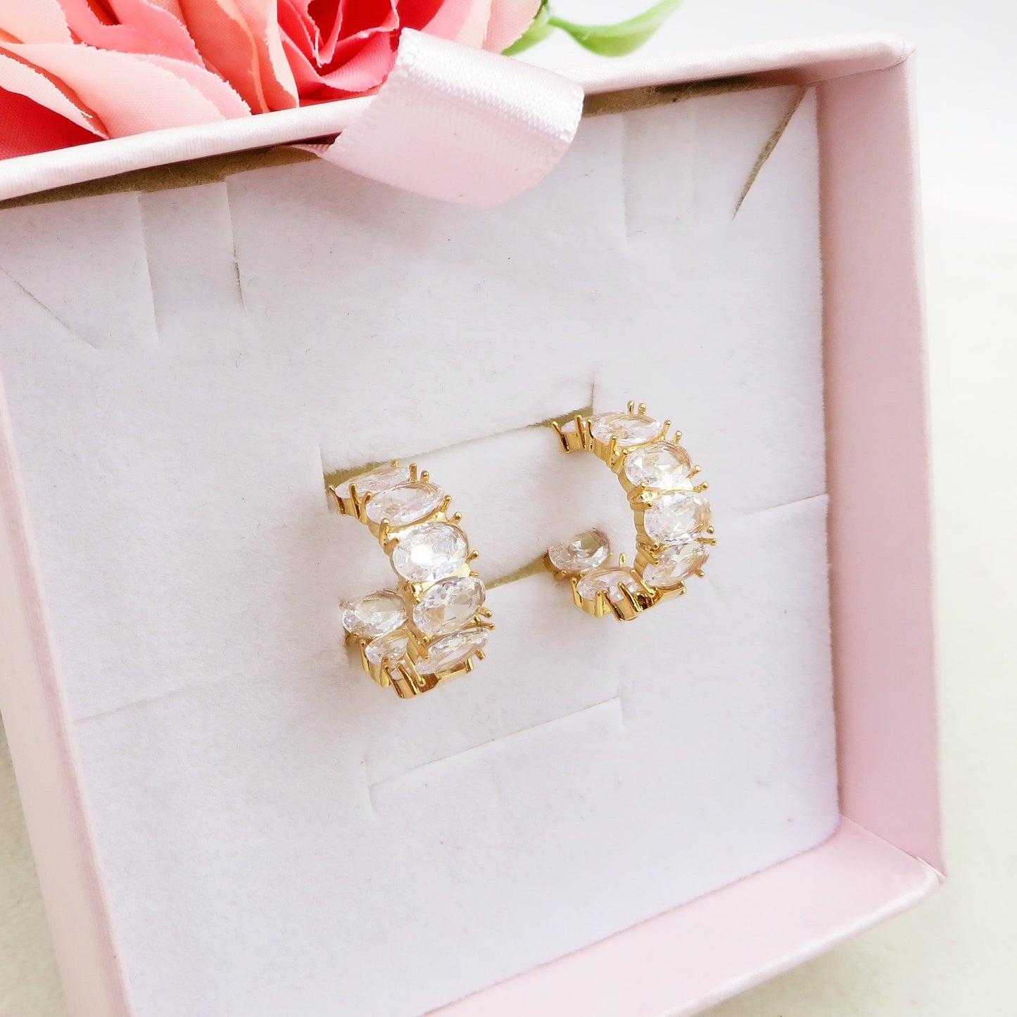 JULIANNE MINI hoops - acciaio inossidabile 316l - Orecchini mini cerchio in cubic zirconia taglio baguette