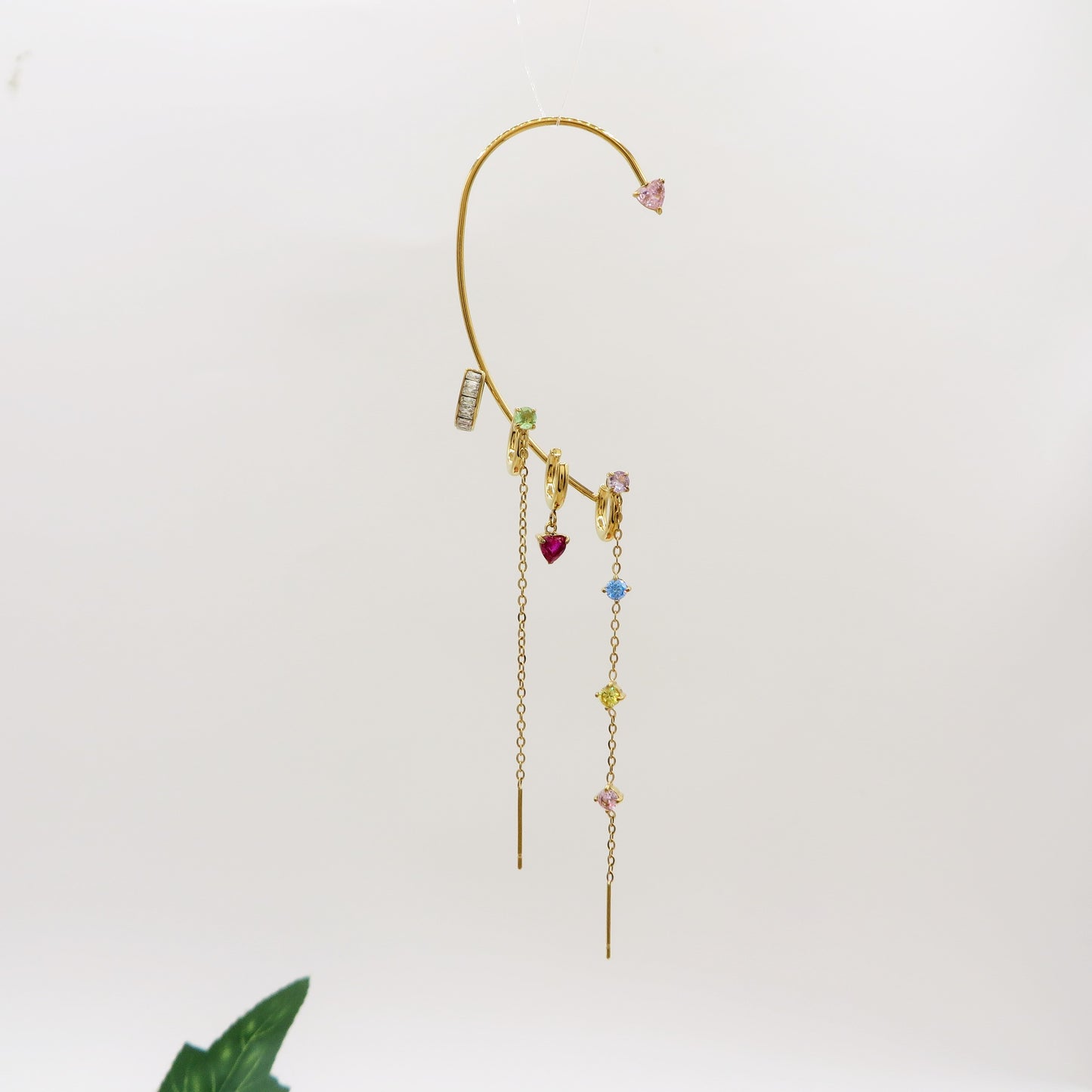 FAIRY EARCUFF ~ ACCIAIO Inossidabile orecchino integrale SENZA FORI con cuori e cubic zirconia
