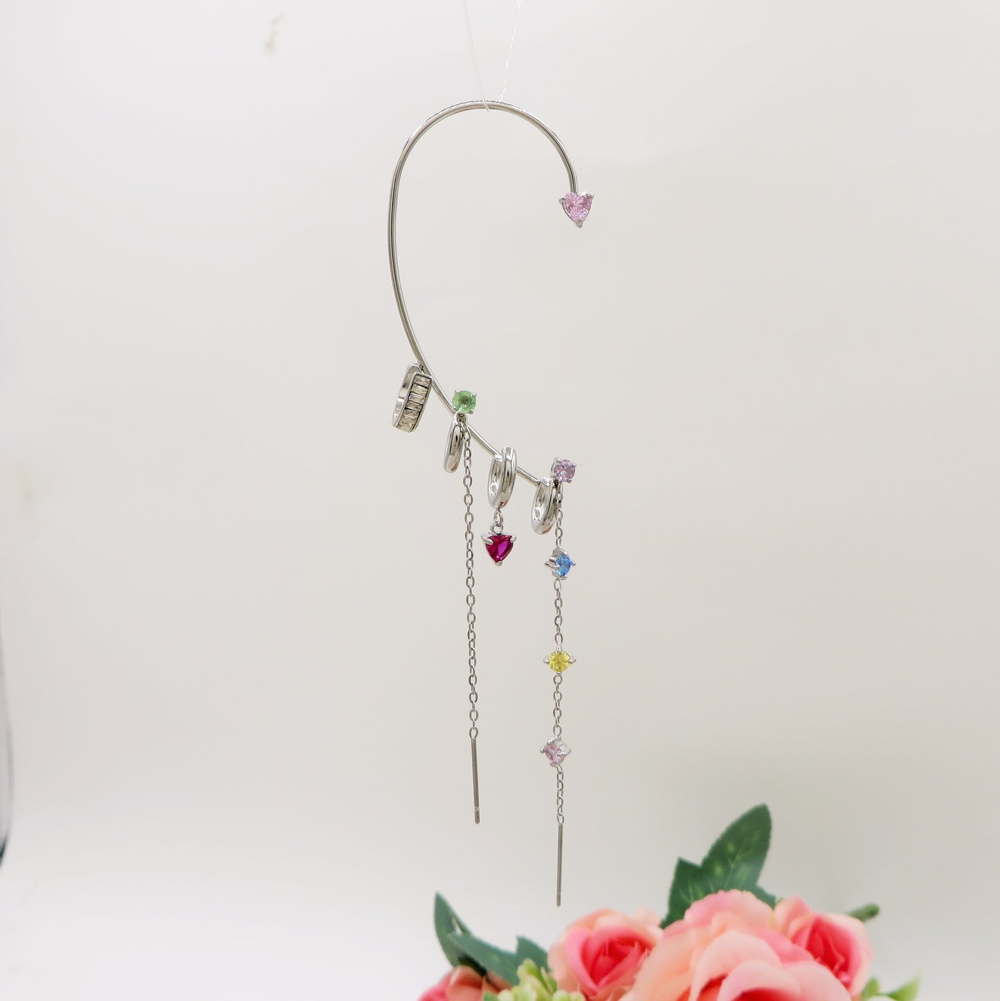 FAIRY EARCUFF ~ ACCIAIO Inossidabile orecchino integrale SENZA FORI con cuori e cubic zirconia