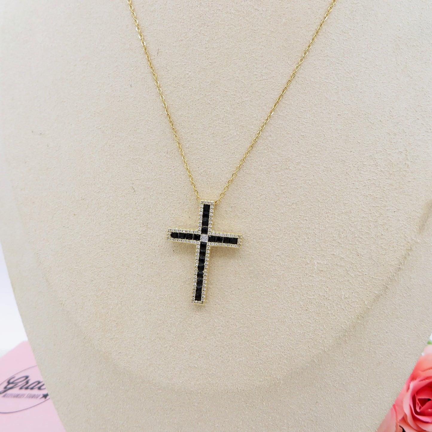 CROSS - ACCIAIO INOSSIDABILE- collana con pendente croce in cubic zirconia