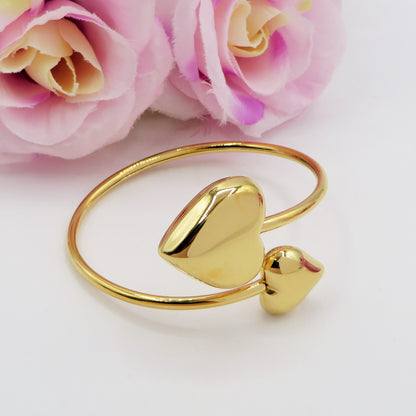 DOUBLE LOVE ~ Acciaio Inossidabile - Bracciale rigido doppia cuore bombè