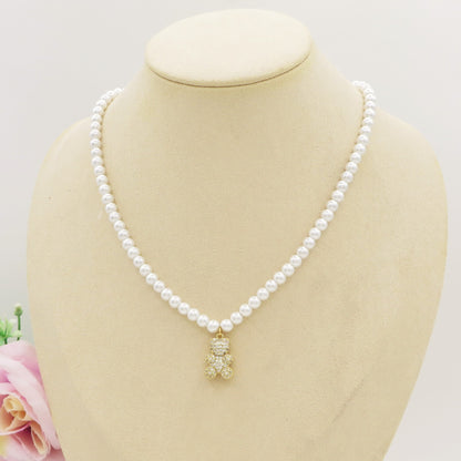 TEDDY CRYSTAL PEARLS - Collana perle con orsetto zirconato