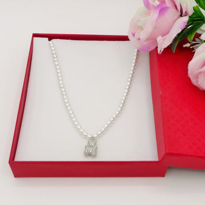 TEDDY CRYSTAL PEARLS - Collana perle con orsetto zirconato