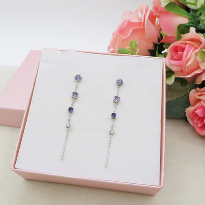 DREAMY ~ paio Orecchini ACCIAIO INOSSIDABILE pendenti zirconati stile saliscendi