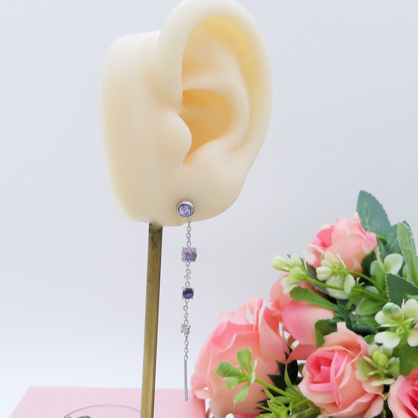 DREAMY ~ paio Orecchini ACCIAIO INOSSIDABILE pendenti zirconati stile saliscendi