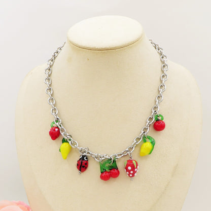 SUMMER IN ITALY - ACCIAIO inossidabile - Collana catena charms frutta estiva