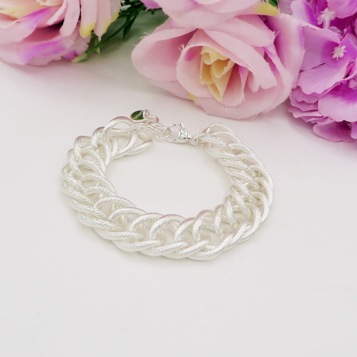 CHAIN Flat bagnato ARGENTO ~ Bracciale unisex in catena ACCIAIO INOSSIDABILE