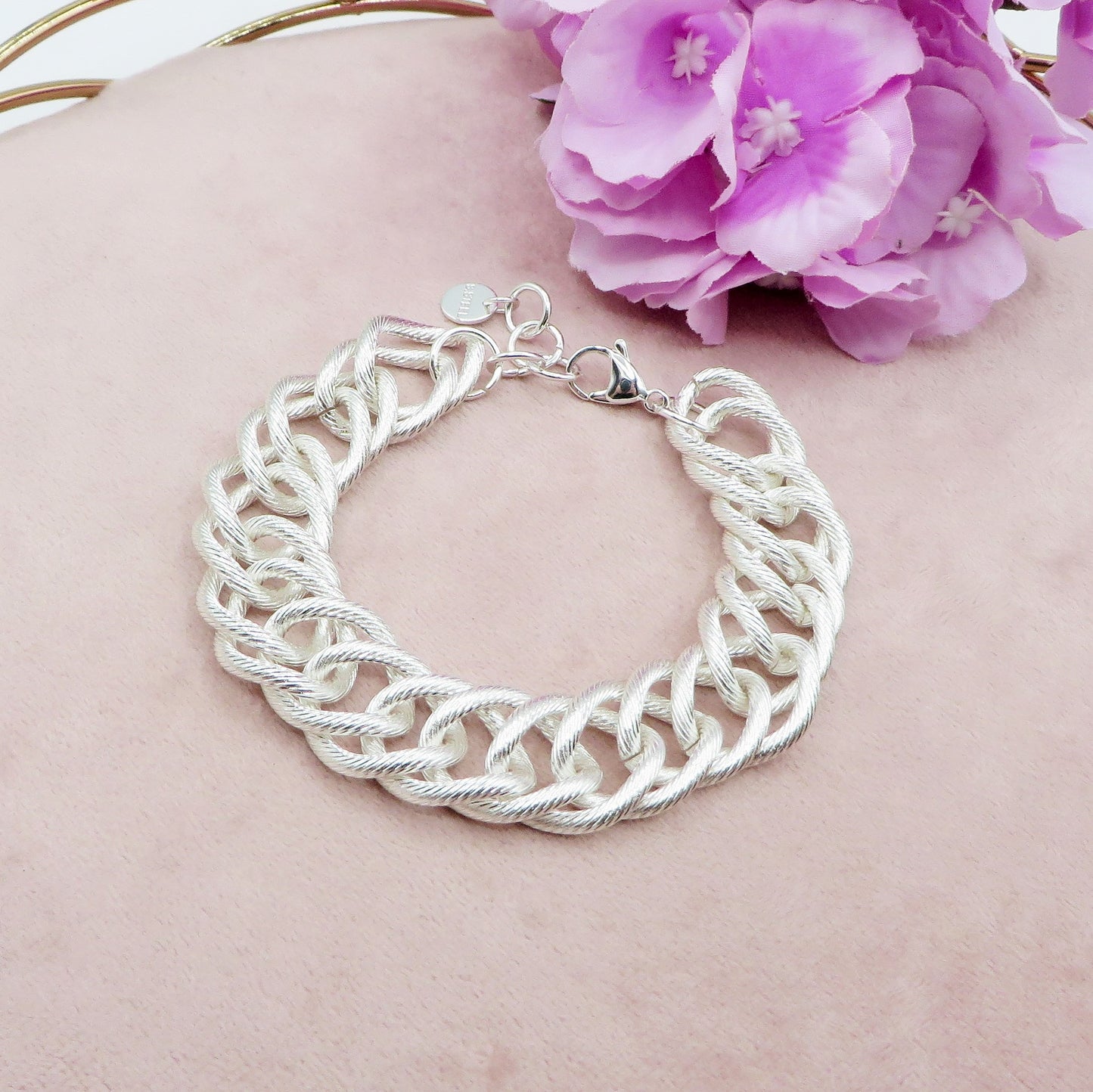 CHAIN Flat bagnato ARGENTO ~ Bracciale unisex in catena ACCIAIO INOSSIDABILE
