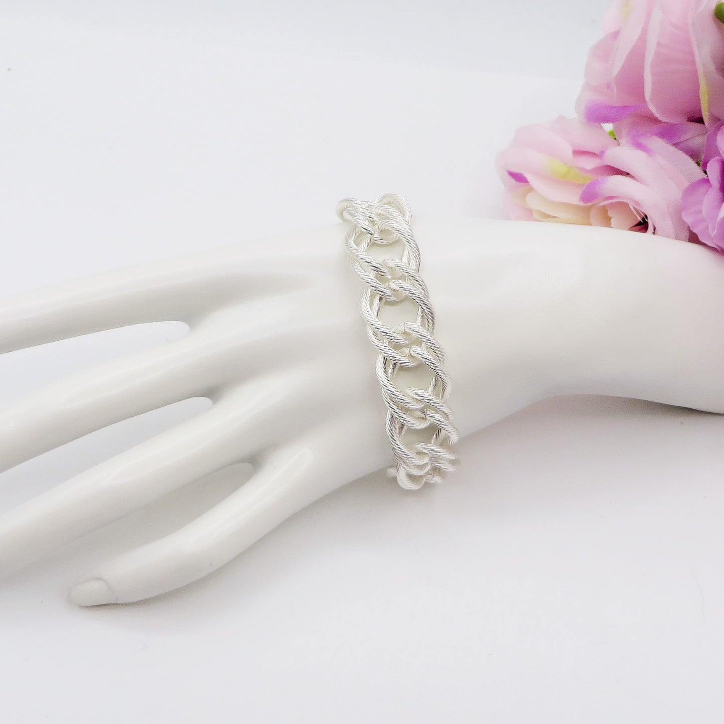 CHAIN Flat bagnato ARGENTO ~ Bracciale unisex in catena ACCIAIO INOSSIDABILE