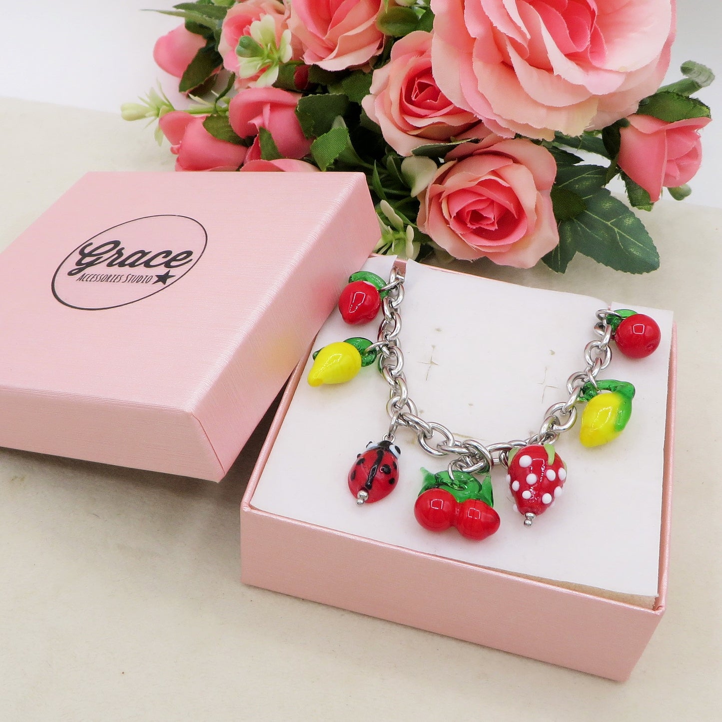 SUMMER IN ITALY - ACCIAIO inossidabile - Collana catena charms frutta estiva