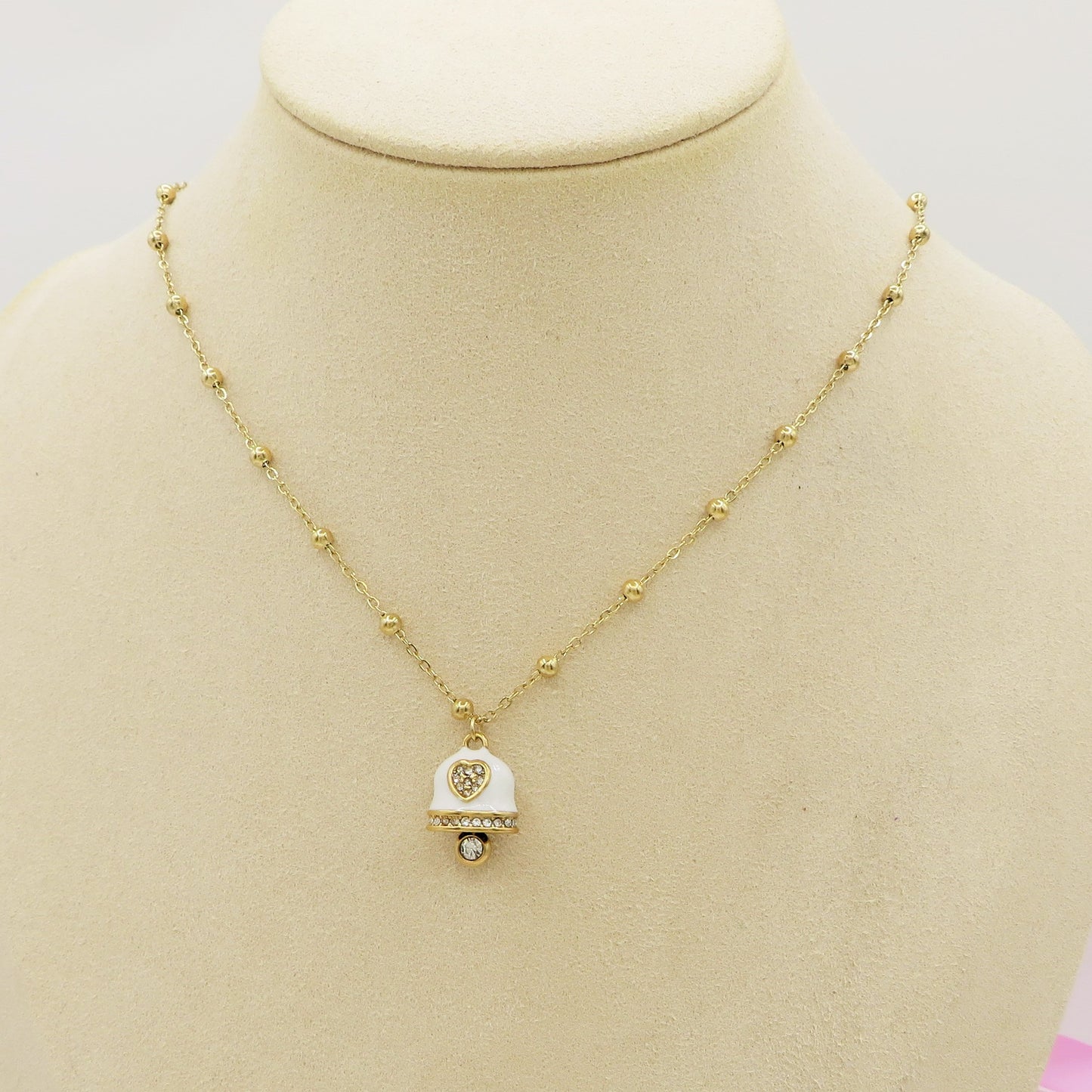 TINKERBELL RAINBOW - ACCIAIO INOSSIDABILE- Collana con pendente campanella smaltata + Catenina rosario