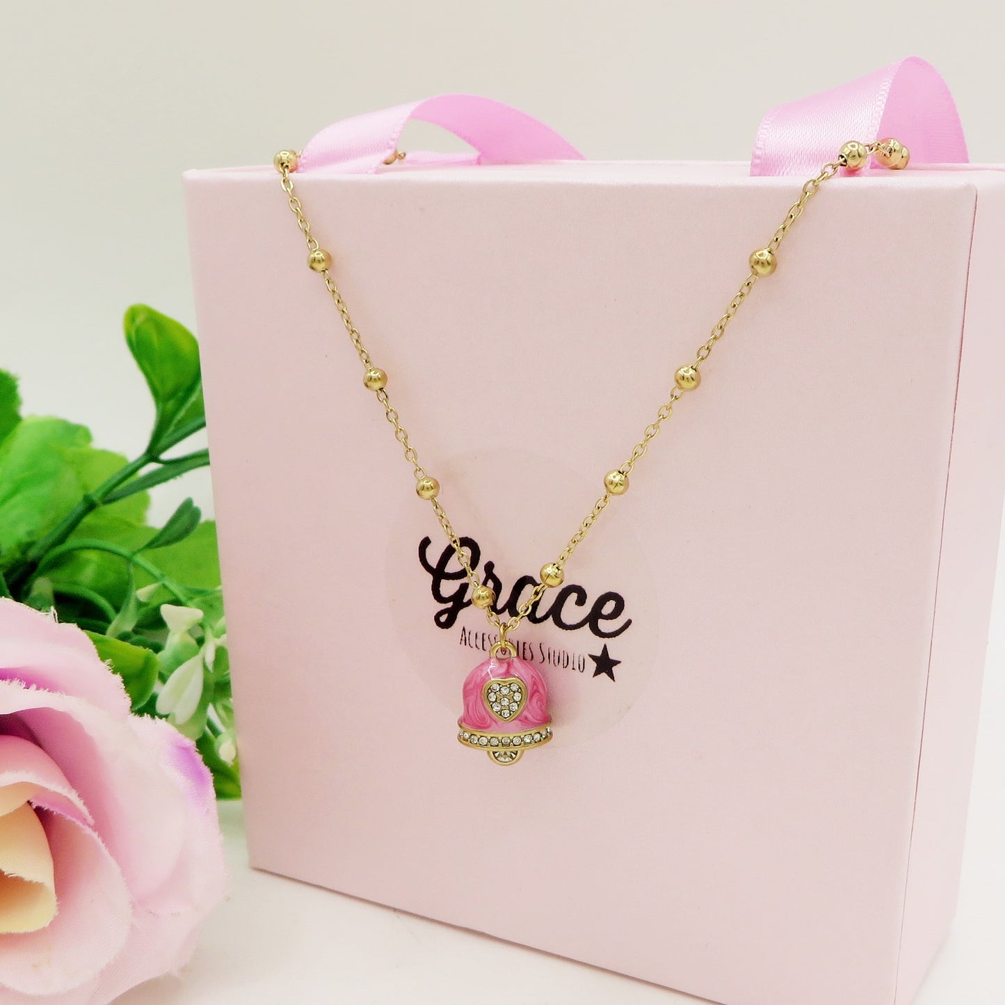 TINKERBELL RAINBOW - ACCIAIO INOSSIDABILE- Collana con pendente campanella smaltata + Catenina rosario
