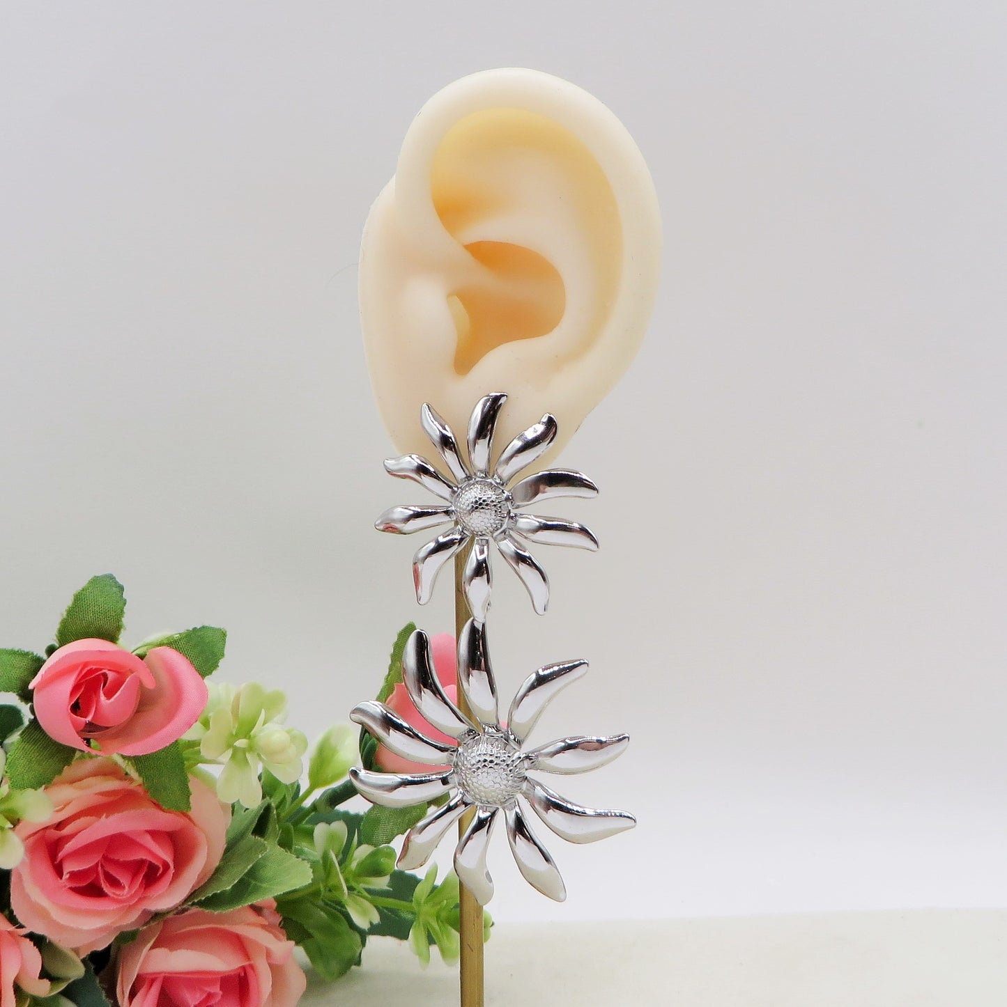 MAGNOLIA double - ACCIAIO INOSSIDABILE ~ Paio Orecchini maxi fiore