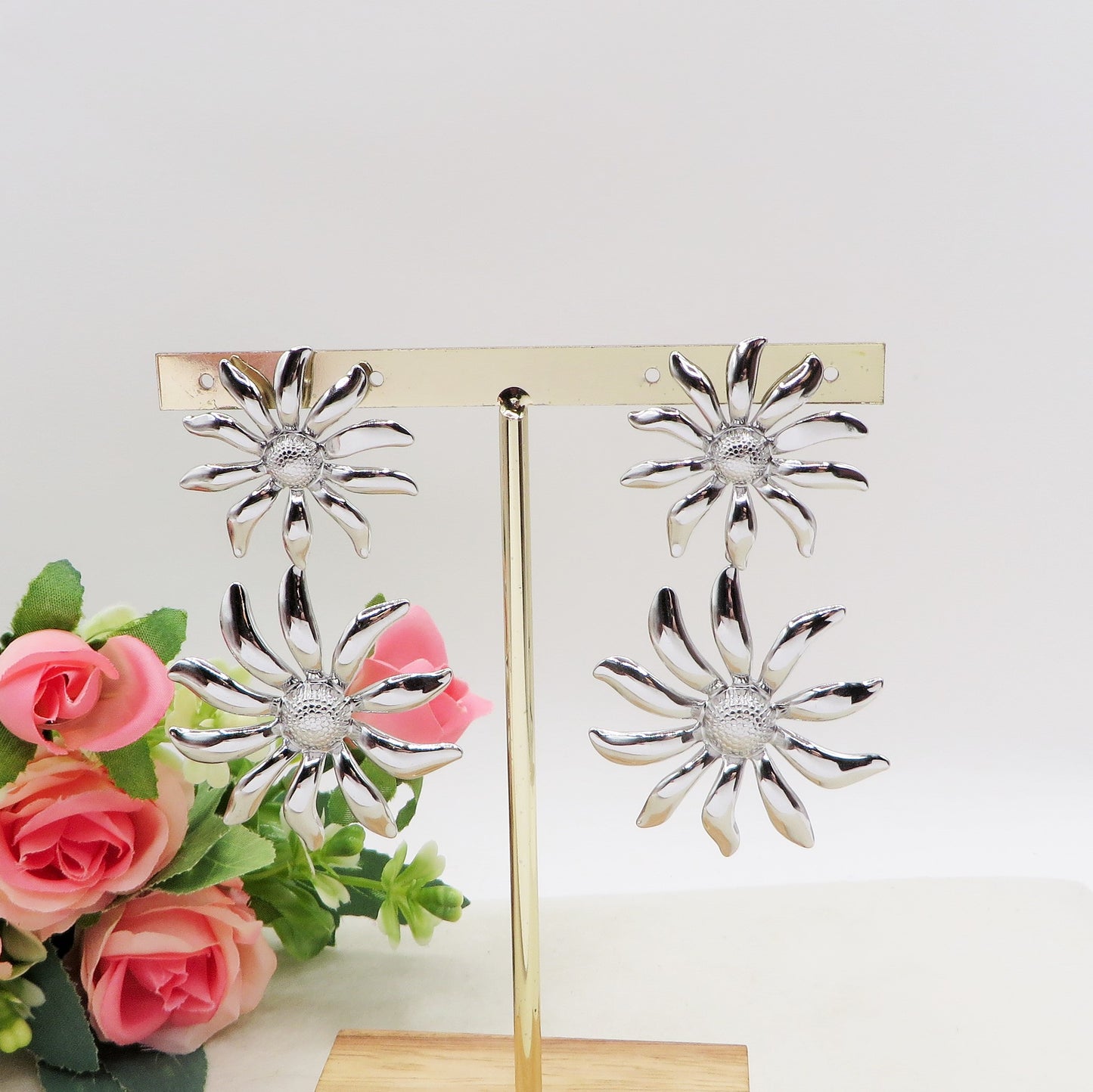 MAGNOLIA double - ACCIAIO INOSSIDABILE ~ Paio Orecchini maxi fiore