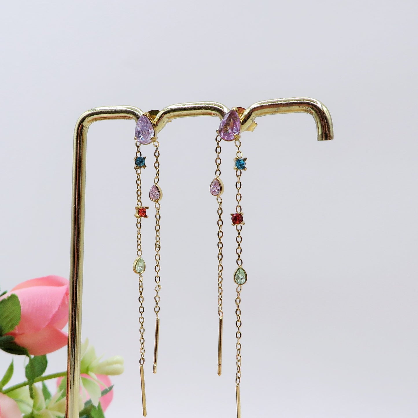 ETHEREAL ~ paio Orecchini ACCIAIO INOSSIDABILE pendenti zirconati stile saliscendi