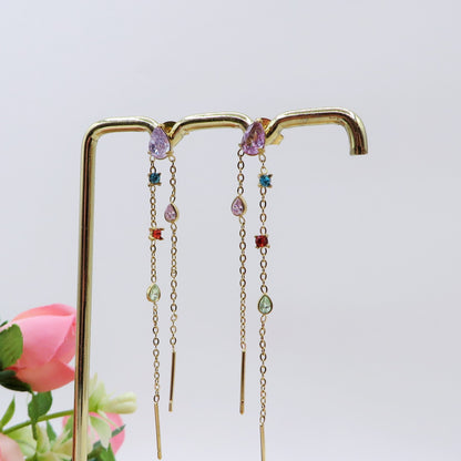 ETHEREAL ~ paio Orecchini ACCIAIO INOSSIDABILE pendenti zirconati stile saliscendi
