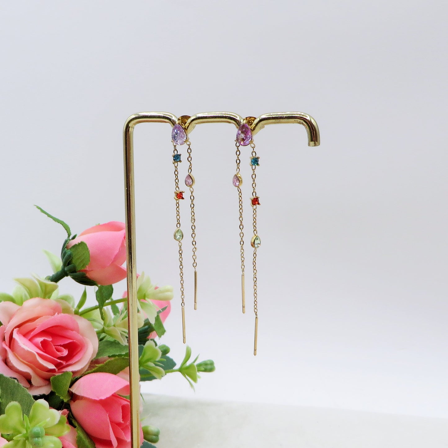 ETHEREAL ~ paio Orecchini ACCIAIO INOSSIDABILE pendenti zirconati stile saliscendi