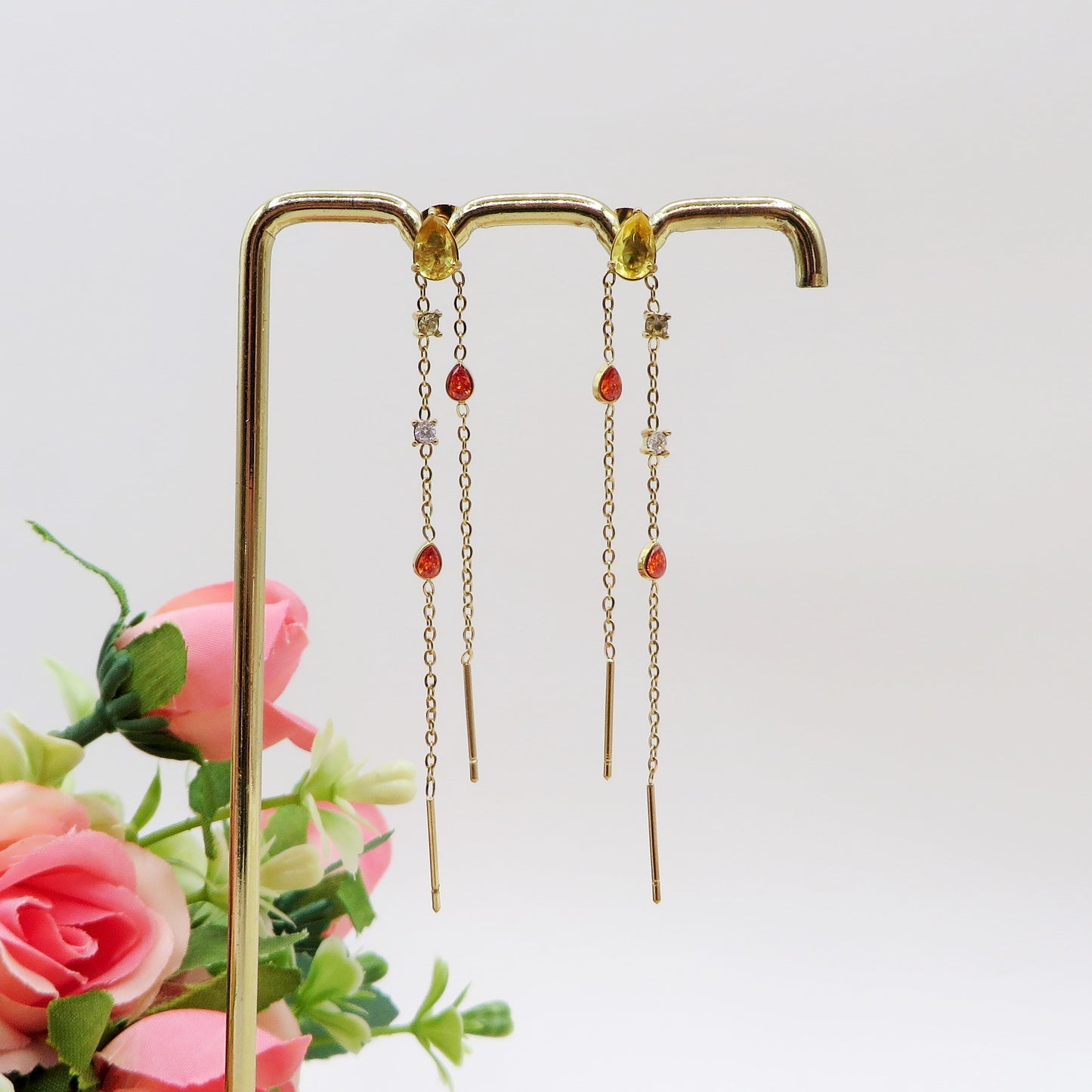 ETHEREAL ~ paio Orecchini ACCIAIO INOSSIDABILE pendenti zirconati stile saliscendi