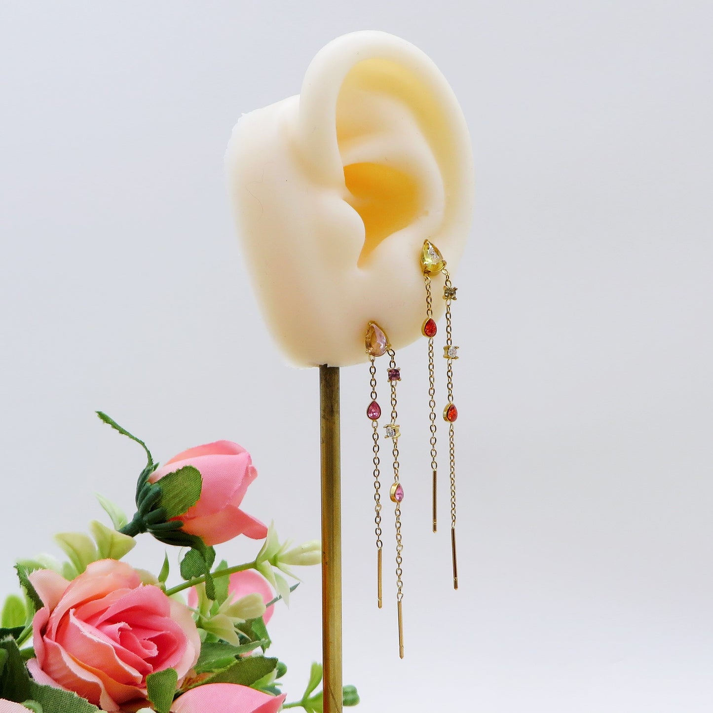 ETHEREAL ~ paio Orecchini ACCIAIO INOSSIDABILE pendenti zirconati stile saliscendi