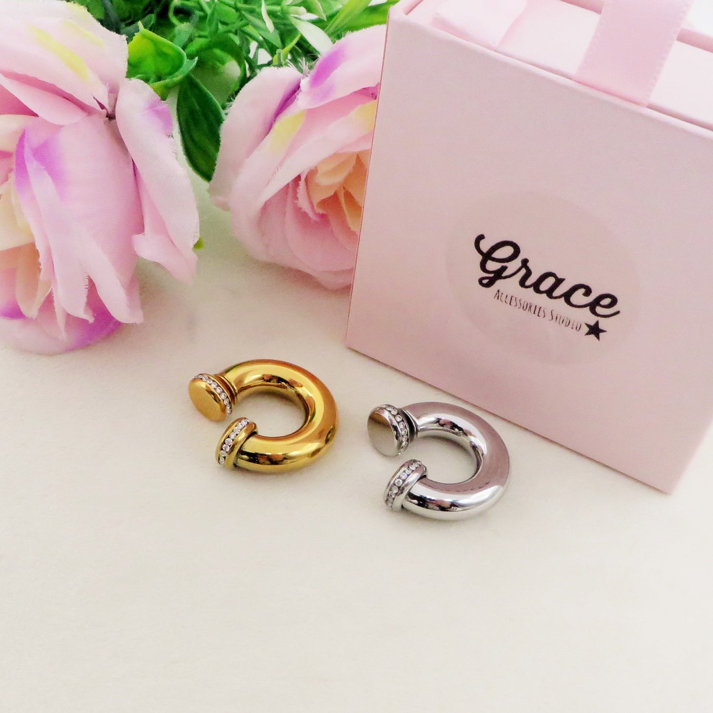OLIVIA Chunky EARCUFF & Hoop 2 in 1 ~ ACCIAIO Inossidabile orecchino con e Senza buco
