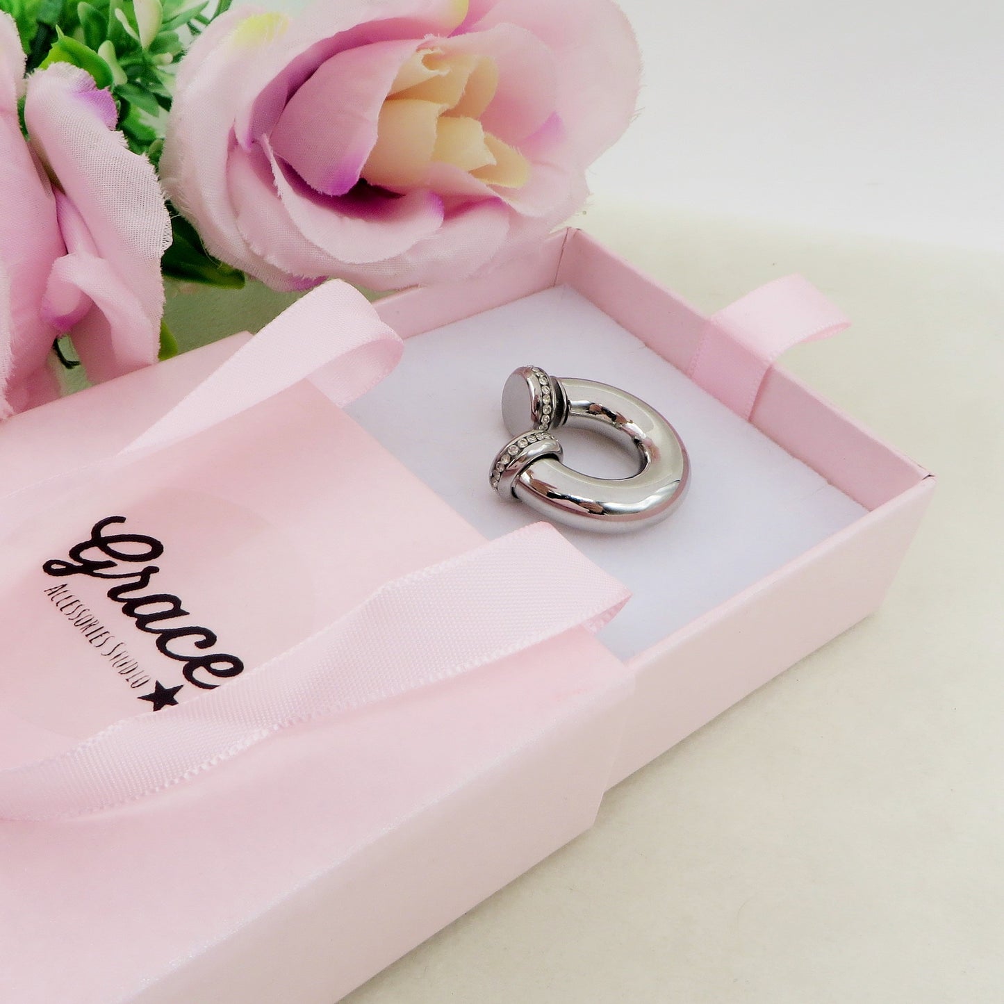OLIVIA Chunky EARCUFF & Hoop 2 in 1 ~ ACCIAIO Inossidabile orecchino con e Senza buco
