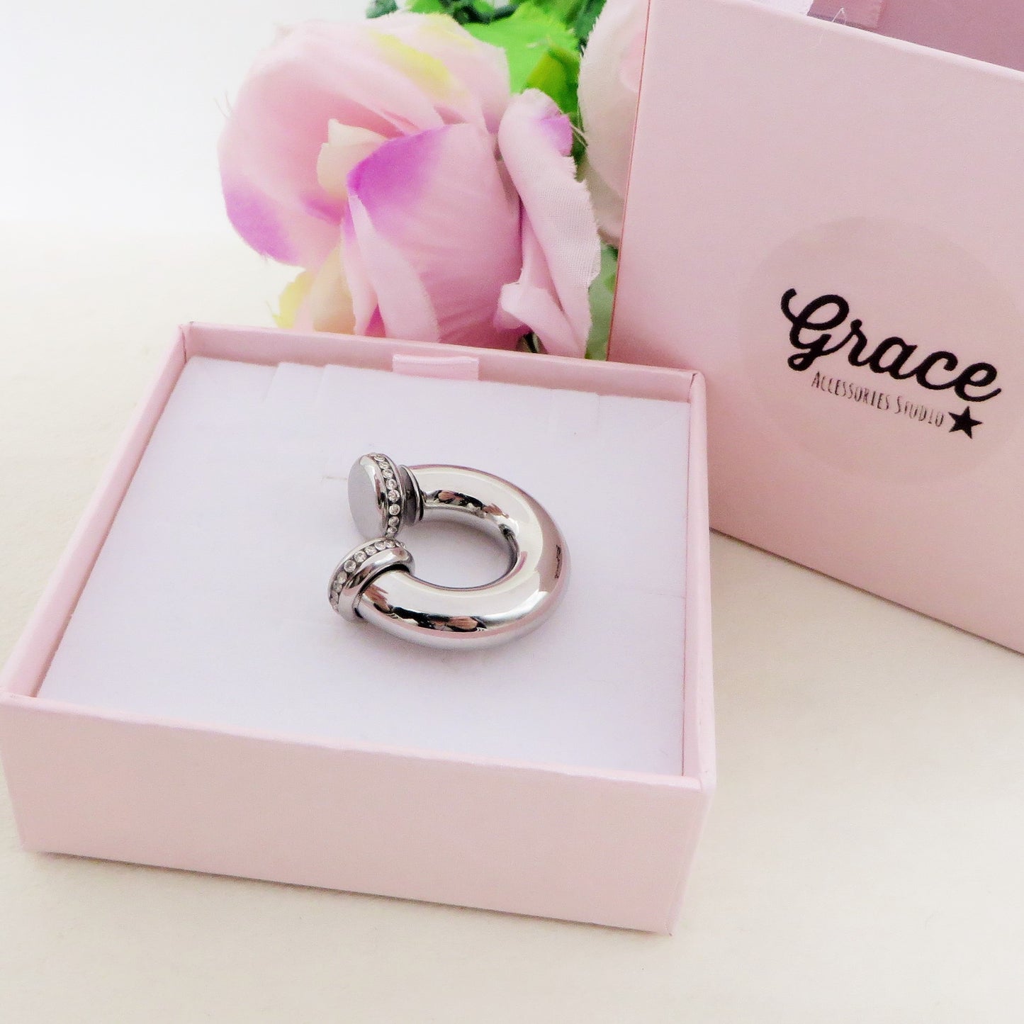 OLIVIA Chunky EARCUFF & Hoop 2 in 1 ~ ACCIAIO Inossidabile orecchino con e Senza buco