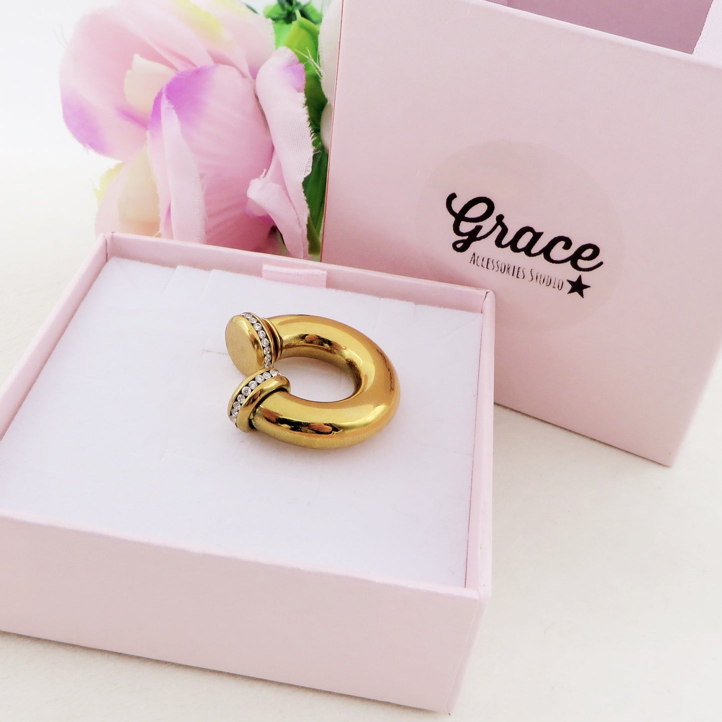 OLIVIA Chunky EARCUFF & Hoop 2 in 1 ~ ACCIAIO Inossidabile orecchino con e Senza buco