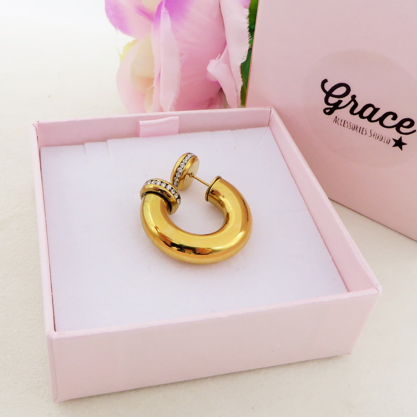 OLIVIA Chunky EARCUFF & Hoop 2 in 1 ~ ACCIAIO Inossidabile orecchino con e Senza buco
