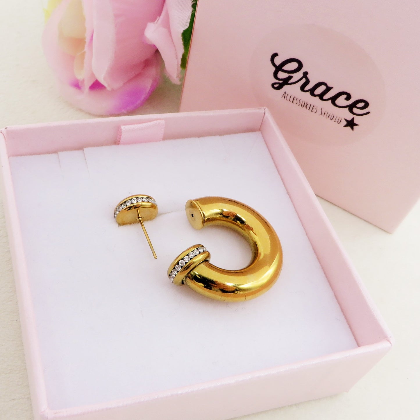 OLIVIA Chunky EARCUFF & Hoop 2 in 1 ~ ACCIAIO Inossidabile orecchino con e Senza buco