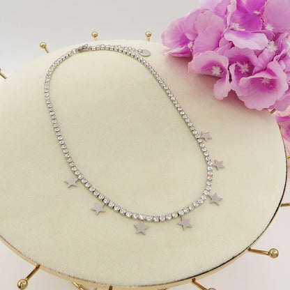 ASTRA ~ ACCIAIO INOSSIDABILE -Collana tennis in cubic zirconia con stelline