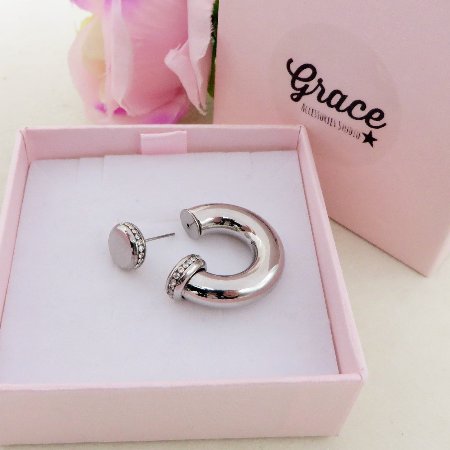 OLIVIA Chunky EARCUFF & Hoop 2 in 1 ~ ACCIAIO Inossidabile orecchino con e Senza buco