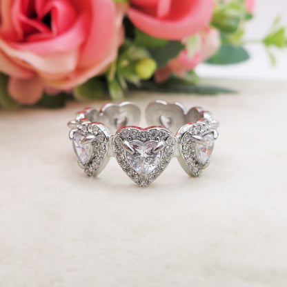 AYLA FEDE Zirconata CUORI ~ Anello regolabile in ACCIAIO INOSSIDABILE con cubic zirconia a forma di cuore