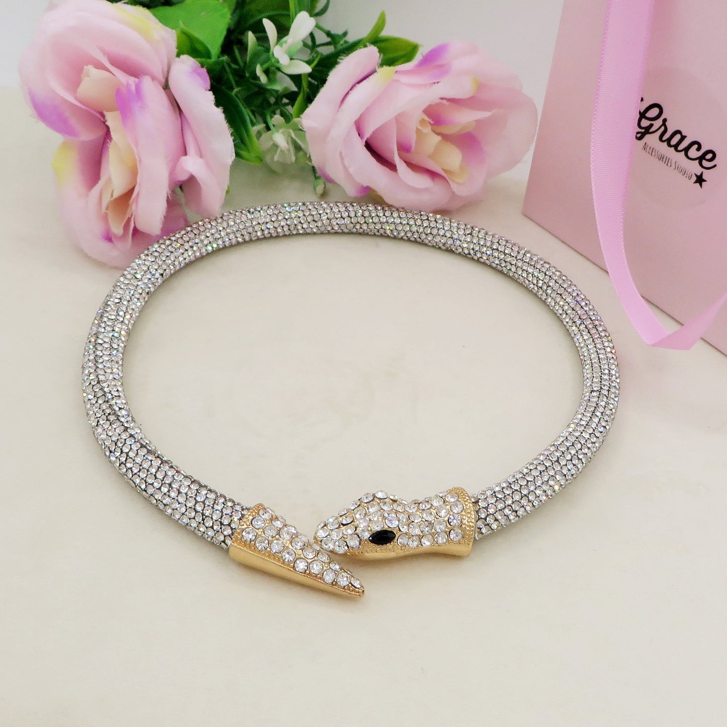 KAA CHOKER ~ Girocollo snodato a serpente con cubic zirconia