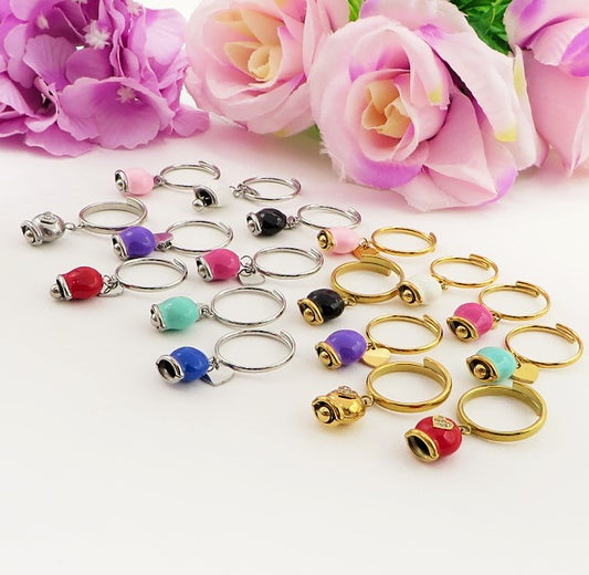 TINKERBELL COLOURS ~  ACCIAIO INOSSIDABILE ~ Anello con campanella Smaltata