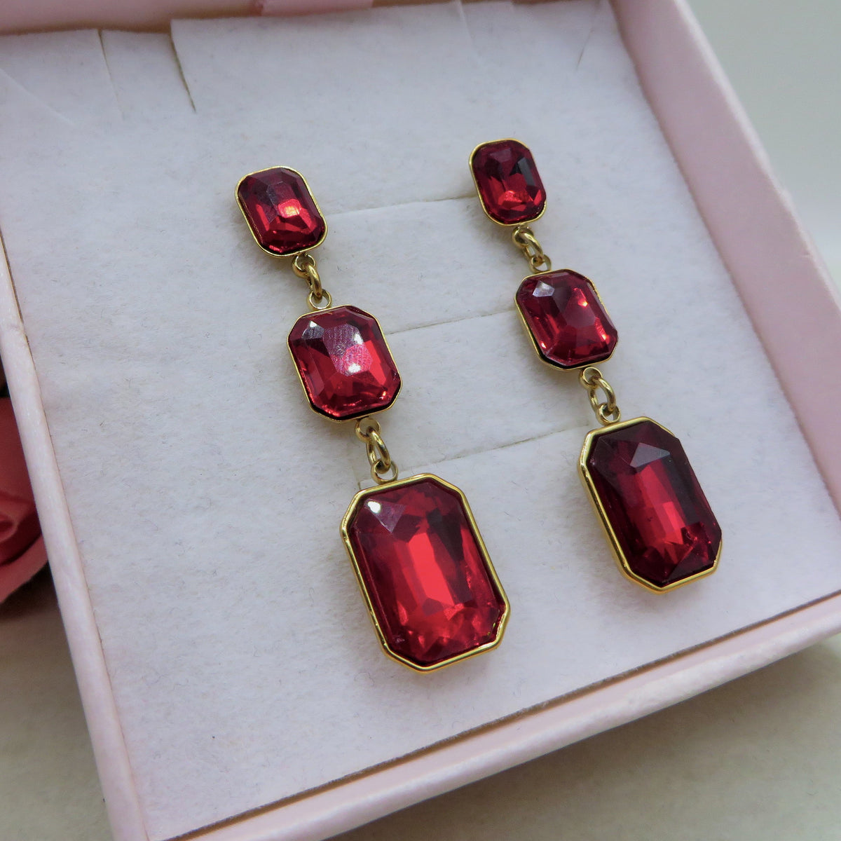 MARGOT DOUBLE SQUARE ~ ACCIAIO INOSSIDABILE ~ Orecchini pendenti con pietre sfaccettate