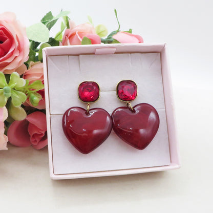 DOLCE VITA ~ paio ORECCHINI con cuore XL in acciaio inossidabile e punto in cubic zirconia