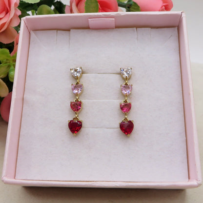 CHERIE DEGRADE' PENDENTI - acciaio inossidabile- Orecchini pendenti in cubic zirconia a forma di cuore