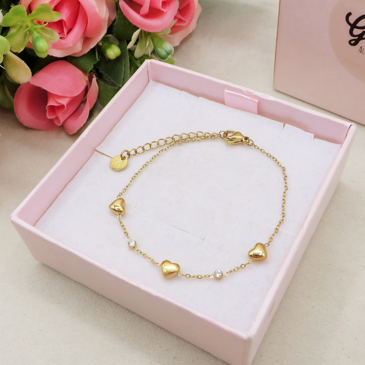 LOVELY ~ ARGENTO 925 ~ Bracciale con cuoricini bombè + cubic zirconia
