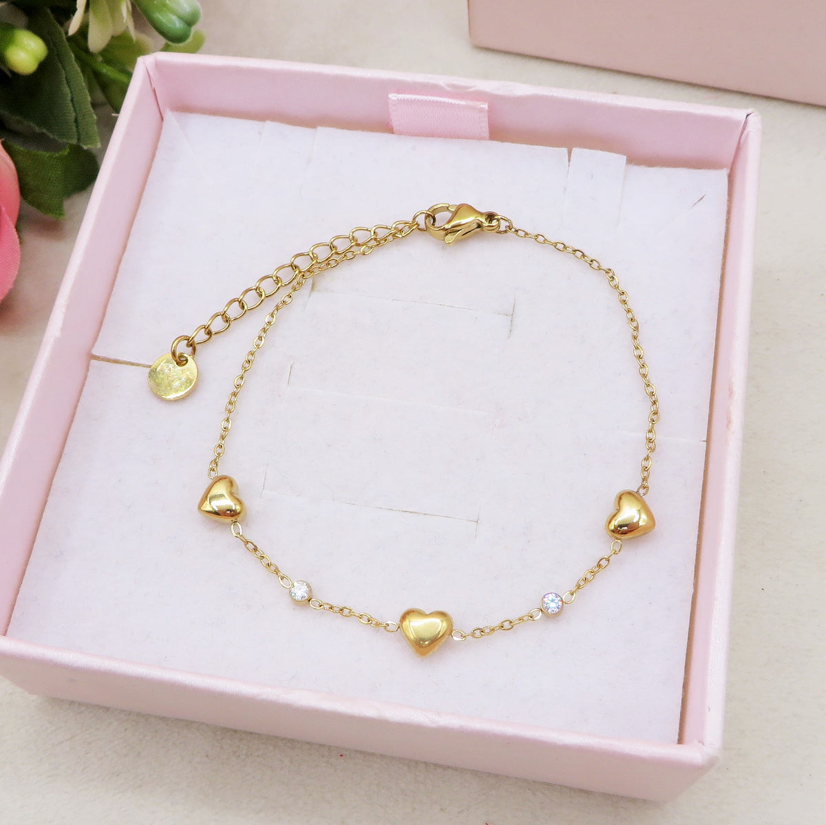 LOVELY ~ ARGENTO 925 ~ Bracciale con cuoricini bombè + cubic zirconia