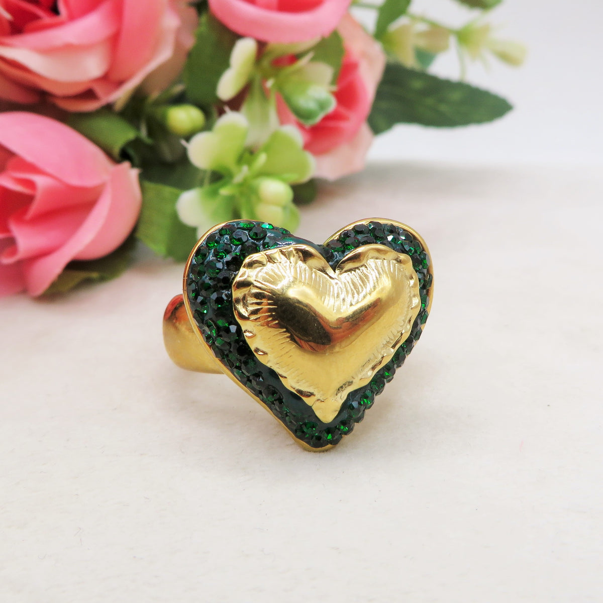 MICHELLE Anello - ACCIAIO INOSSIDABILE Cocktail ring a cuore regolabile con cubic zirconia