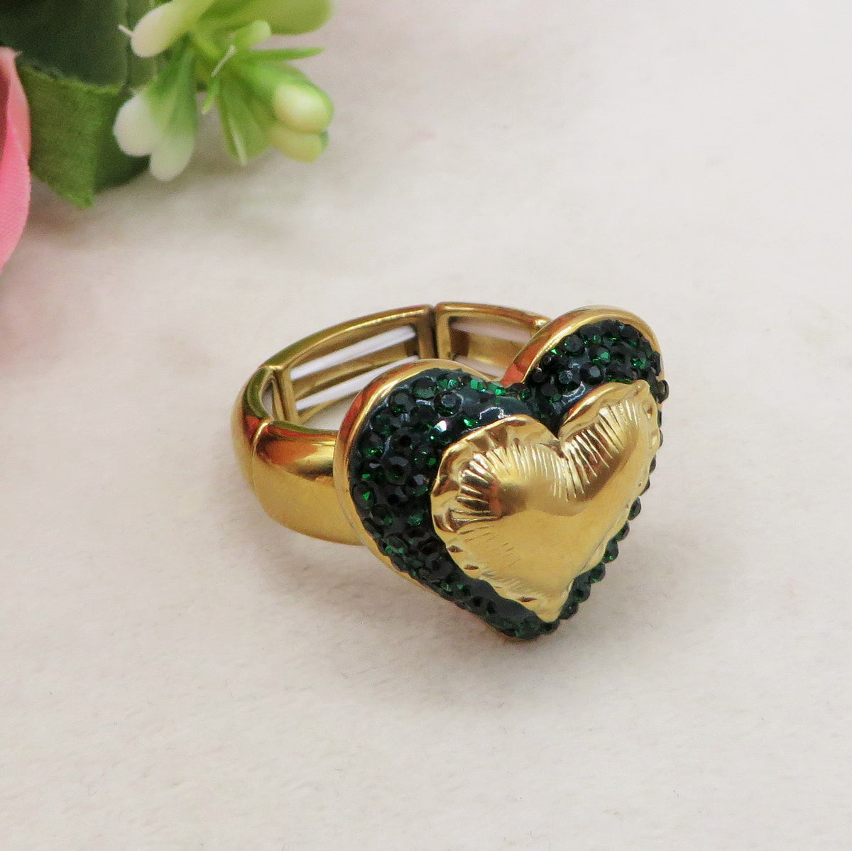MICHELLE Anello - ACCIAIO INOSSIDABILE Cocktail ring a cuore regolabile con cubic zirconia