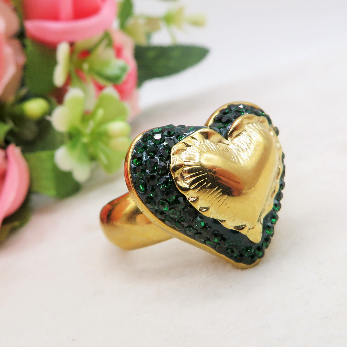 MICHELLE Anello - ACCIAIO INOSSIDABILE Cocktail ring a cuore regolabile con cubic zirconia