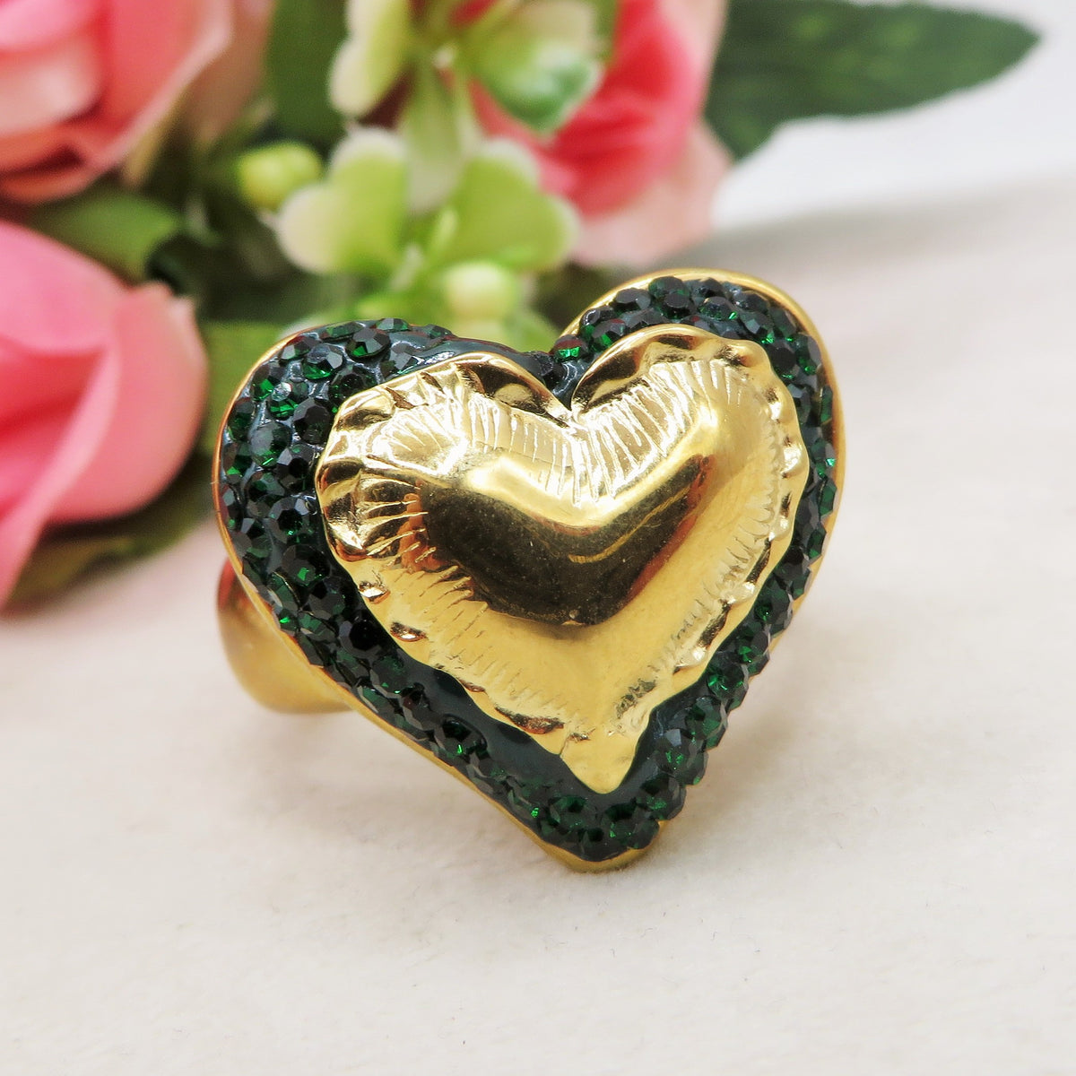 MICHELLE Anello - ACCIAIO INOSSIDABILE Cocktail ring a cuore regolabile con cubic zirconia