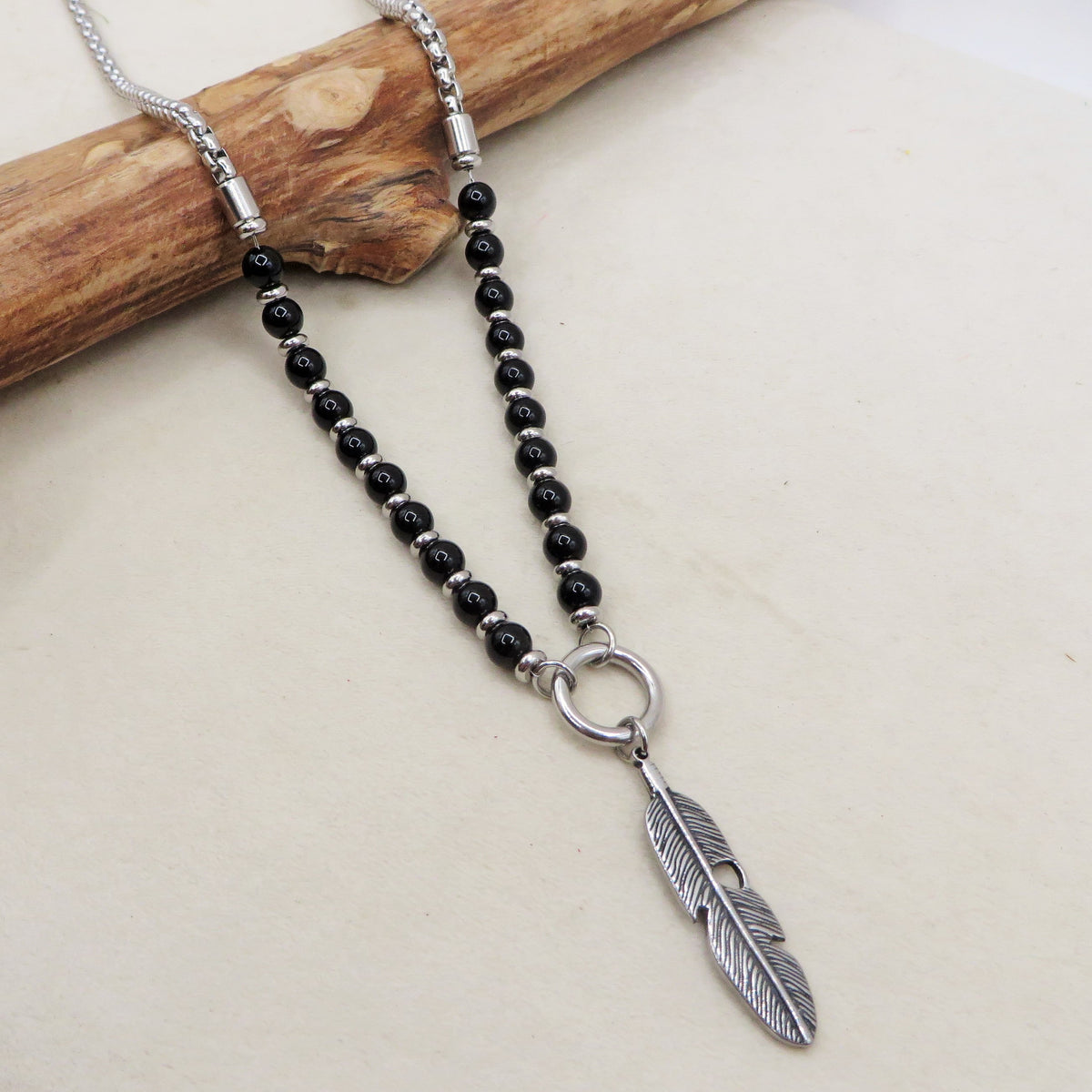 SIOUX - Collana pendente piuma uomo ACCIAIO INOSSIDABILE 316